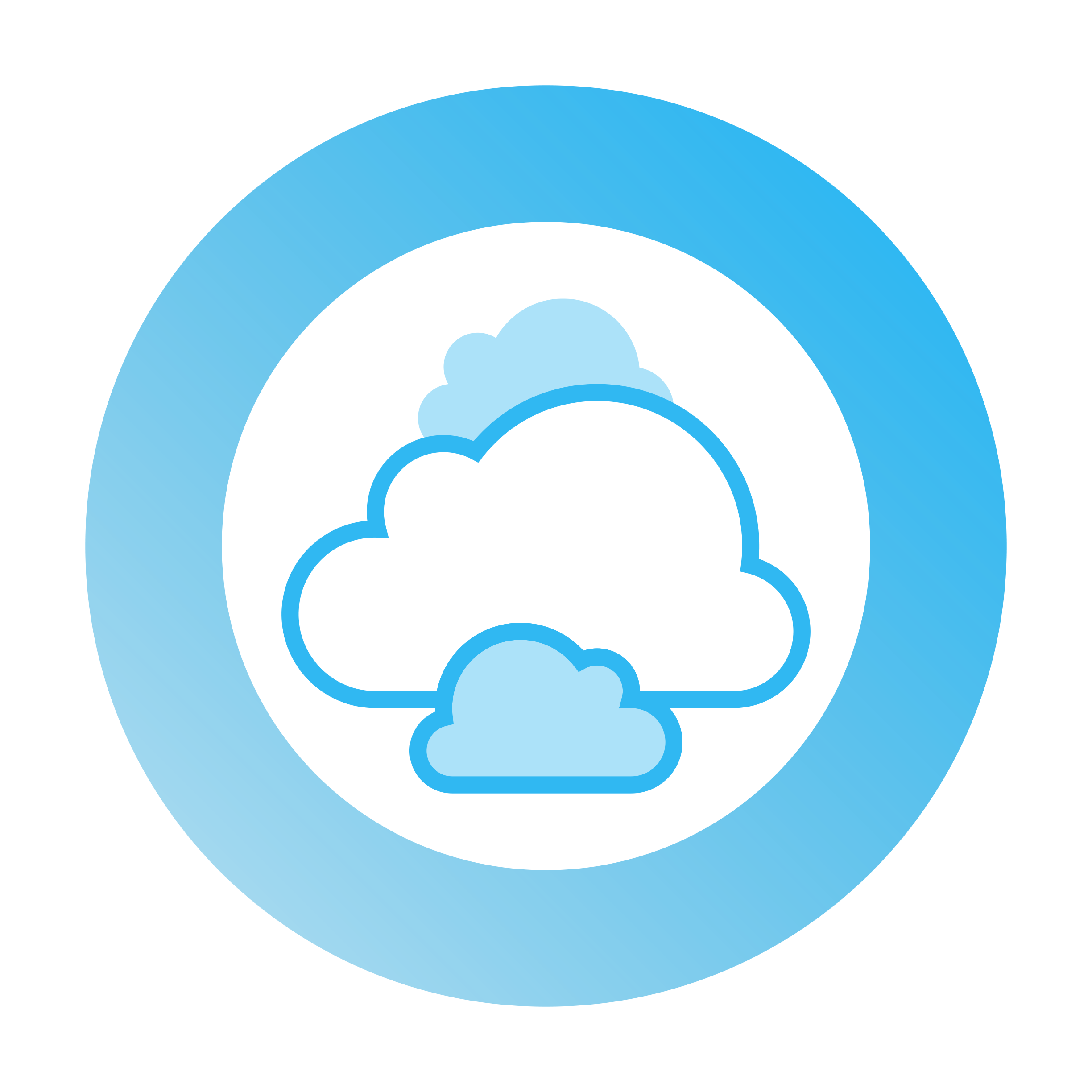 Cloud icon—surrounded by a circle, a cloud comes up over a cloud with a cloud in it, variability.